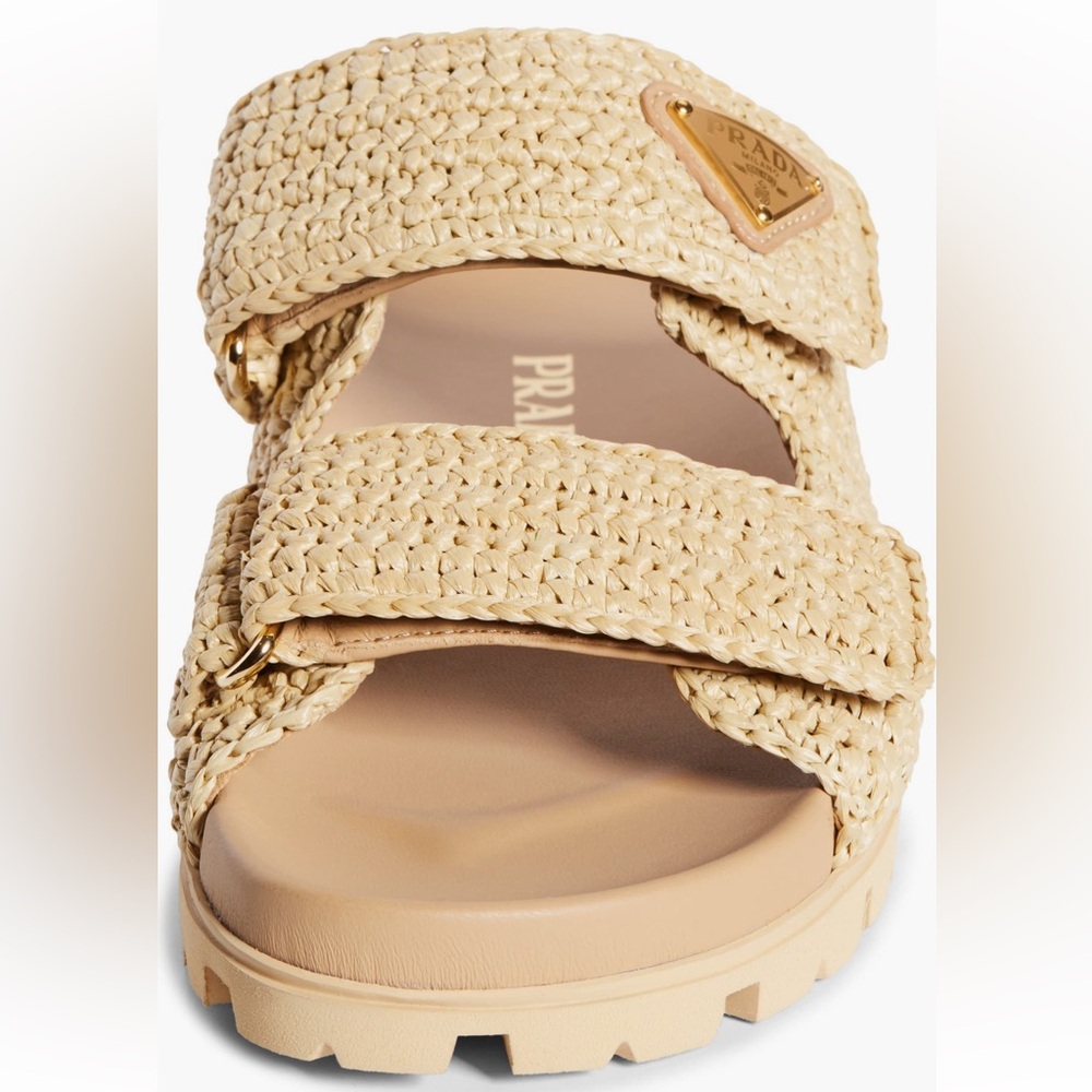 Authentic Prada Fussbett Raffia Double Band Slide Sandal Natural New 9 US 39 EU - Picture 4 of 13